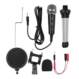 Video Microphone Kit with Mini Microphone Tripod Shock Mount Pop Filter Windshield Adapter Cable 3.5mm Plug
