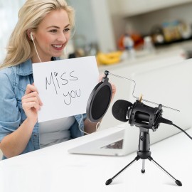 Video Microphone Kit with Mini Microphone Tripod Shock Mount Pop Filter Windshield Adapter Cable 3.5mm Plug