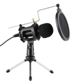 Video Microphone Kit with Mini Microphone Tripod Shock Mount Pop Filter Windshield Adapter Cable 3.5mm Plug