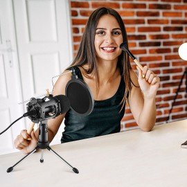 Video Microphone Kit with Mini Microphone Tripod Shock Mount Pop Filter Windshield Adapter Cable 3.5mm Plug