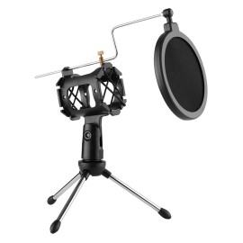 Video Microphone Kit with Mini Microphone Tripod Shock Mount Pop Filter Windshield Adapter Cable 3.5mm Plug