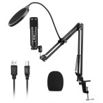 Studio Recording USB Condenser Microphone Mic Kit with Adjustable Suspension Scissor Arm Stand Pop Filter Windscreen USB Cable for Music Recording Online Chatting Singing   Network Broadcast Live Streaming