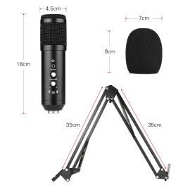 Studio Recording USB Condenser Microphone Mic Kit with Adjustable Suspension Scissor Arm Stand Pop Filter Windscreen USB Cable for Music Recording Online Chatting Singing   Network Broadcast Live Streaming