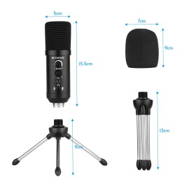 USB Condenser Microphone Computer Mic Kit with Mini Desktop Metal Tripod Stand Windscreen USB Cable for Music Recording Live Streaming Online Singing Meeting Teaching Game