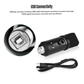 USB Condenser Microphone Computer Mic Kit with Mini Desktop Metal Tripod Stand Windscreen USB Cable for Music Recording Live Streaming Online Singing Meeting Teaching Game