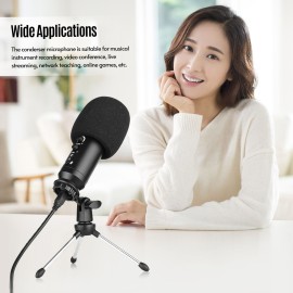 USB Condenser Microphone Computer Mic Kit with Mini Desktop Metal Tripod Stand Windscreen USB Cable for Music Recording Live Streaming Online Singing Meeting Teaching Game