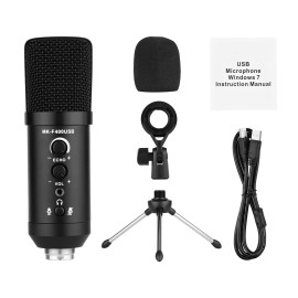 USB Condenser Microphone Computer Mic Kit with Mini Desktop Metal Tripod Stand Windscreen USB Cable for Music Recording Live Streaming Online Singing Meeting Teaching Game