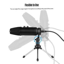 USB Condenser Microphone Computer Mic Kit with Mini Desktop Metal Tripod Stand Windscreen USB Cable for Music Recording Live Streaming Online Singing Meeting Teaching Game