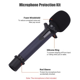 Microphone Protection Accessory Kit with Foam Windshield Anti-rolling Silicone Ring Bottom Rod Sleeve Holder for Wireless Handheld Mic
