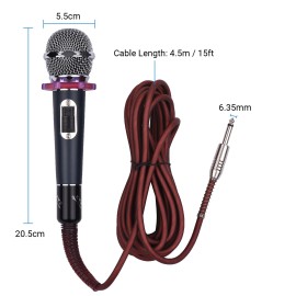 Dynamic Handheld Cardioid Condenser Microphone Wired Mic 4.5m/15ft Cable 6.35mm Plug for Music Singing Karaoke Stage Live Performance