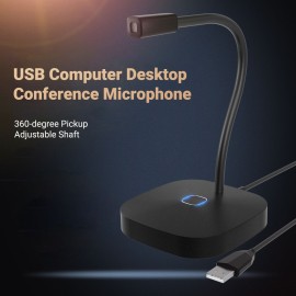 USB Computer Voice Microphone Desktop Conference Live Microphone Video Game Condenser Microphone Omnidirectional 360-degree Pickup Adjustable Shaft