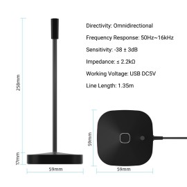 USB Computer Voice Microphone Desktop Conference Live Microphone Video Game Condenser Microphone Omnidirectional 360-degree Pickup Adjustable Shaft
