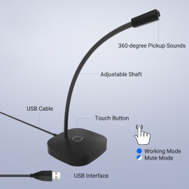 USB Computer Voice Microphone Desktop Conference Live Microphone Video Game Condenser Microphone Omnidirectional 360-degree Pickup Adjustable Shaft