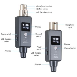 1 Pair Microphone Wireless System Micphone Wireless Transmitter System UHF DSP Transmitter & Receiver Mic/Line Two Modes for Dynamic/Condenser Microphone