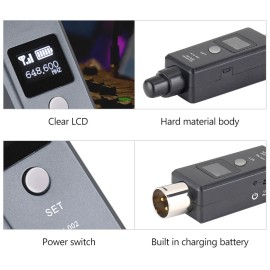1 Pair Microphone Wireless System Micphone Wireless Transmitter System UHF DSP Transmitter & Receiver Mic/Line Two Modes for Dynamic/Condenser Microphone