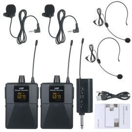 Portable UHF Microphone Set with 1 Receiver 2 Transmitter 2 Mic 2 Headset Mic Rechargeable Receiver Frequency Modulation Suitable for Home Entertainment Speech Live Streaming Video Recording