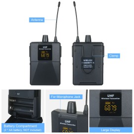 Portable UHF Microphone Set with 1 Receiver 2 Transmitter 2 Mic 2 Headset Mic Rechargeable Receiver Frequency Modulation Suitable for Home Entertainment Speech Live Streaming Video Recording