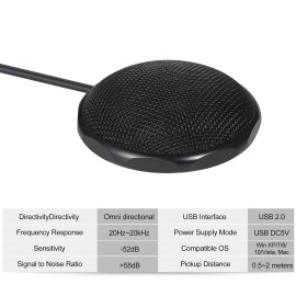 Desktop Conference Microphone Portable USB Condenser Mic Laptop Microphone 360° Omnidirectional Broadcast Speech Recording Game Voice Microphone