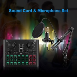 Sound Card & Microphone Set V8 Plus Soundcard BM800 Condenser Microphone for Live Broadcasting Recording Karaoke