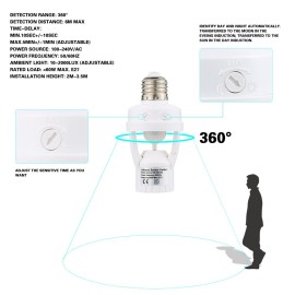 360 Degree Detection PIR Infrared Motion Sensor E27 LED Light Lamp Base Holder Bulb Socket Day & Night 2 Modes