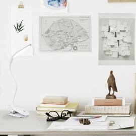16 LED Desk Lamp USB Rechargeable Dimmable Lightweight Clip Lamp with Sensitive Touch Button for Bedside Reading Study