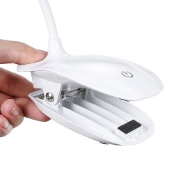 16 LED Desk Lamp USB Rechargeable Dimmable Lightweight Clip Lamp with Sensitive Touch Button for Bedside Reading Study