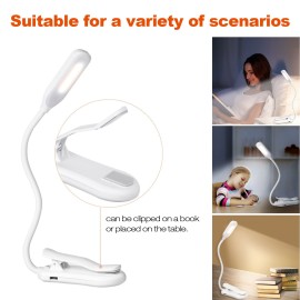 Clip on Book Ligh Reading Light 7 LED with 3 Brightness USB Rechargeable, Eye Care Lamp with Power Indicator, Perfect for Book Kids