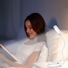 Clip on Book Ligh Reading Light 7 LED with 3 Brightness USB Rechargeable, Eye Care Lamp with Power Indicator, Perfect for Book Kids