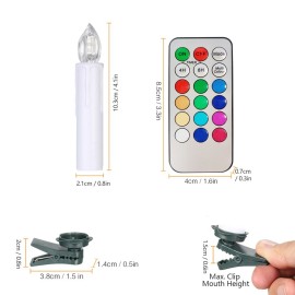10 PCS Flameless Candles with Remote Control Realistic Color Changing LED Candles Battery Powered Christmas Tree Flickering Taper Candle Lights with Clips for Wedding Party Decoration
