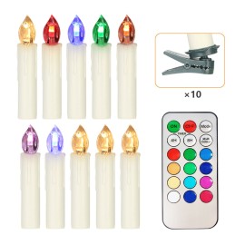 10 PCS Flameless Candles with Remote Control Realistic Color Changing LED Candles Battery Powered Christmas Tree Flickering Taper Candle Lights with Clips for Wedding Party Decoration