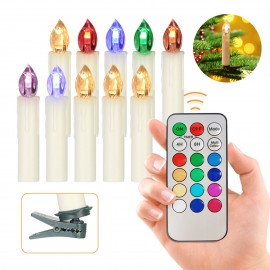 10 PCS Flameless Candles with Remote Control Realistic Color Changing LED Candles Battery Powered Christmas Tree Flickering Taper Candle Lights with Clips for Wedding Party Decoration
