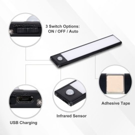 Sensing LED Closet Light Rechargeable Sensor Light for Cabinet Wireless Wardrobe Light for Closet Kitchen 4000K USB Charging Closet Light bar 3 Mode