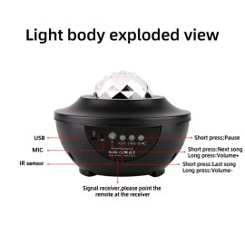 Star Projector Galaxy Projector Light BT Music Speaker Ocean Wave Star Sky Night Light with Remote Controller for Baby Bedroom, Game Rooms, Party, Home Theatre, Night Light Ambiance