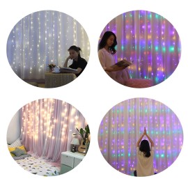 10 X 10FT 300LEDs Curtain String Lights Curtain Fairy Lights Copper Wire Waterfall Lights with 4 Music & 8 Lighting Modes Remote Control for Wedding Party Home Christmas Decorative Hanging Lights