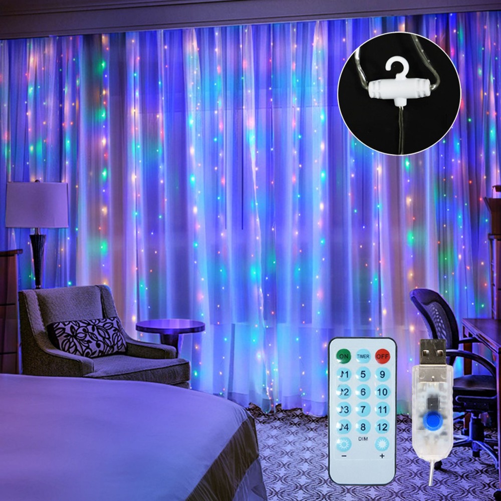 10 X 10FT 300LEDs Curtain String Lights Curtain Fairy Lights Copper Wire Waterfall Lights with 4 Music & 8 Lighting Modes Remote Control for Wedding Party Home Christmas Decorative Hanging Lights