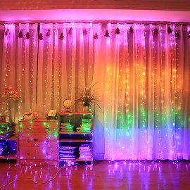 10 X 9FT 280LEDs Rainbow Curtain String Lights Colorful Curtain Fairy Lights Christmas Decorative Hanging Lights Copper Wire Waterfall Lights with 8 Modes Remote Control for Wedding Party Home