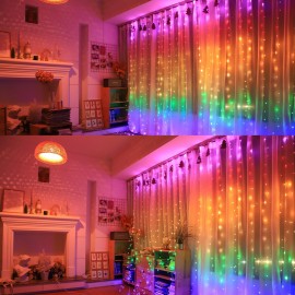 10 X 9FT 280LEDs Rainbow Curtain String Lights Colorful Curtain Fairy Lights Christmas Decorative Hanging Lights Copper Wire Waterfall Lights with 8 Modes Remote Control for Wedding Party Home