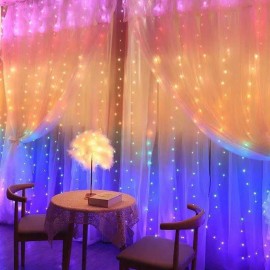 10 X 9FT 280LEDs Rainbow Curtain String Lights Colorful Curtain Fairy Lights Christmas Decorative Hanging Lights Copper Wire Waterfall Lights with 8 Modes Remote Control for Wedding Party Home