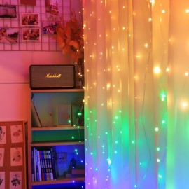 10 X 9FT 280LEDs Rainbow Curtain String Lights Colorful Curtain Fairy Lights Christmas Decorative Hanging Lights Copper Wire Waterfall Lights with 8 Modes Remote Control for Wedding Party Home