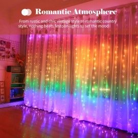 10 X 9FT 280LEDs Rainbow Curtain String Lights Colorful Curtain Fairy Lights Christmas Decorative Hanging Lights Copper Wire Waterfall Lights with 8 Modes Remote Control for Wedding Party Home