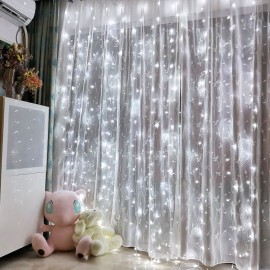 10 X 6FT 200LEDs Curtain String Lights Curtain Fairy Lights Christmas Decorative Hanging Lights Copper Wire Waterfall Lights with 8 Lights Modes Remote Control for Wedding Party Home