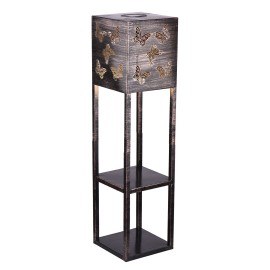 Outdoor Solar Floor Lamp with Shelves 2-Layer Metal Shelf Standing Light with Decoration Patterns for Patio Balcony Courtyard Hallway Garden