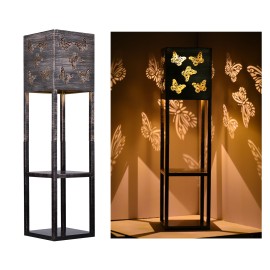 Outdoor Solar Floor Lamp with Shelves 2-Layer Metal Shelf Standing Light with Decoration Patterns for Patio Balcony Courtyard Hallway Garden