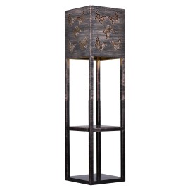 Outdoor Solar Floor Lamp with Shelves 2-Layer Metal Shelf Standing Light with Decoration Patterns for Patio Balcony Courtyard Hallway Garden