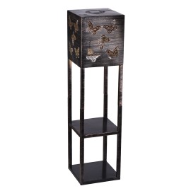 Outdoor Solar Floor Lamp with Shelves 2-Layer Metal Shelf Standing Light with Decoration Patterns for Patio Balcony Courtyard Hallway Garden