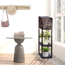 Outdoor Solar Floor Lamp with Shelves 2-Layer Metal Shelf Standing Light with Decoration Patterns for Patio Balcony Courtyard Hallway Garden