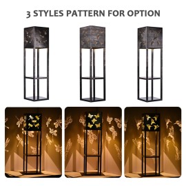 Outdoor Solar Floor Lamp with Shelves 2-Layer Metal Shelf Standing Light with Decoration Patterns for Patio Balcony Courtyard Hallway Garden