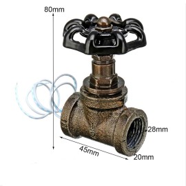 1/2 Inch Vintage Steampunk Lamp Stop Valve Light Switch with Wire Iron Valve for Loft Style Water Pipe Fixtures Lighting