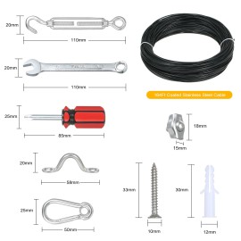 66PCS Outdoor String Light Hanging Hardware Kit Set with 164Ft Coated Stainless Steel Cable for Globe Fairy String Lamp Home Party Yard Garden Decoration Daily Use