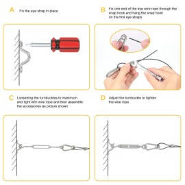 66PCS Outdoor String Light Hanging Hardware Kit Set with 164Ft Coated Stainless Steel Cable for Globe Fairy String Lamp Home Party Yard Garden Decoration Daily Use